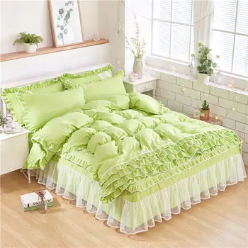 

Princess lace bedding set green pink purple twin full queen king home textile bedspread pillow case girls quilt cover bedclothes