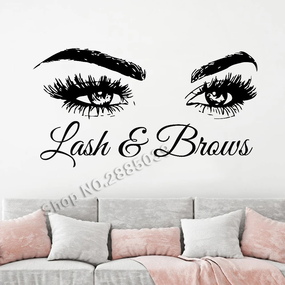 Lash& Brows большие глаза Цитата настенные наклейки модные креативные виниловые ресницы красивые настенные наклейки для салона бровей Магазин Декора LC722