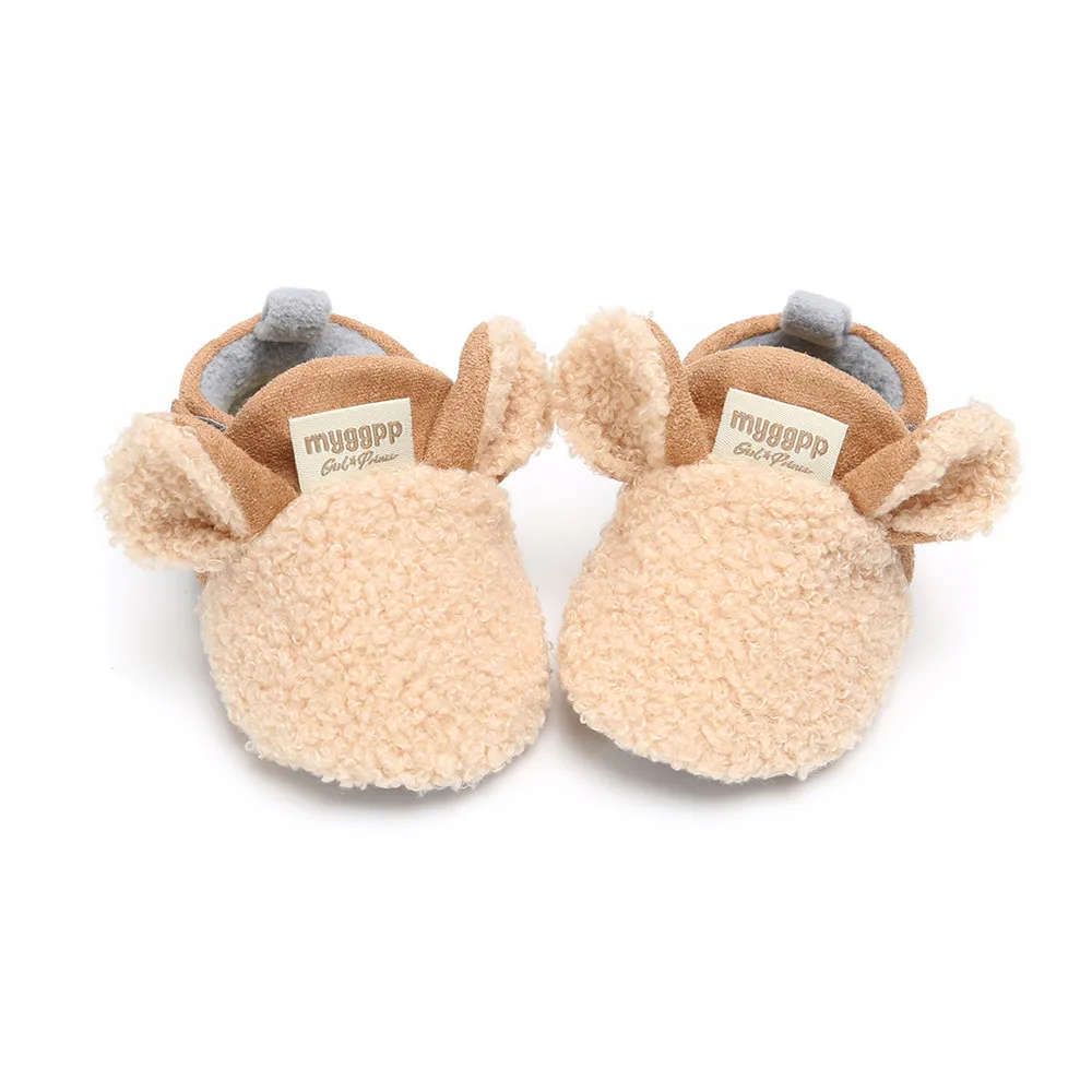 

2018 Winter Warm Lamb Crawling Newborn Baby Shoes Cute Ears Soft Sole Anti-slip Toddlers Trainers Fur First Walkers Wholesale