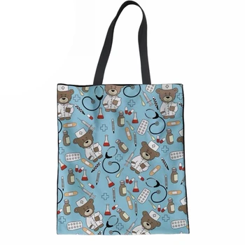 

Female Coth Bag Channels Handbags Funny Cartoon Pediatric Bear Printing Women Handbags for Girls Shopping Handbag Beach Bag