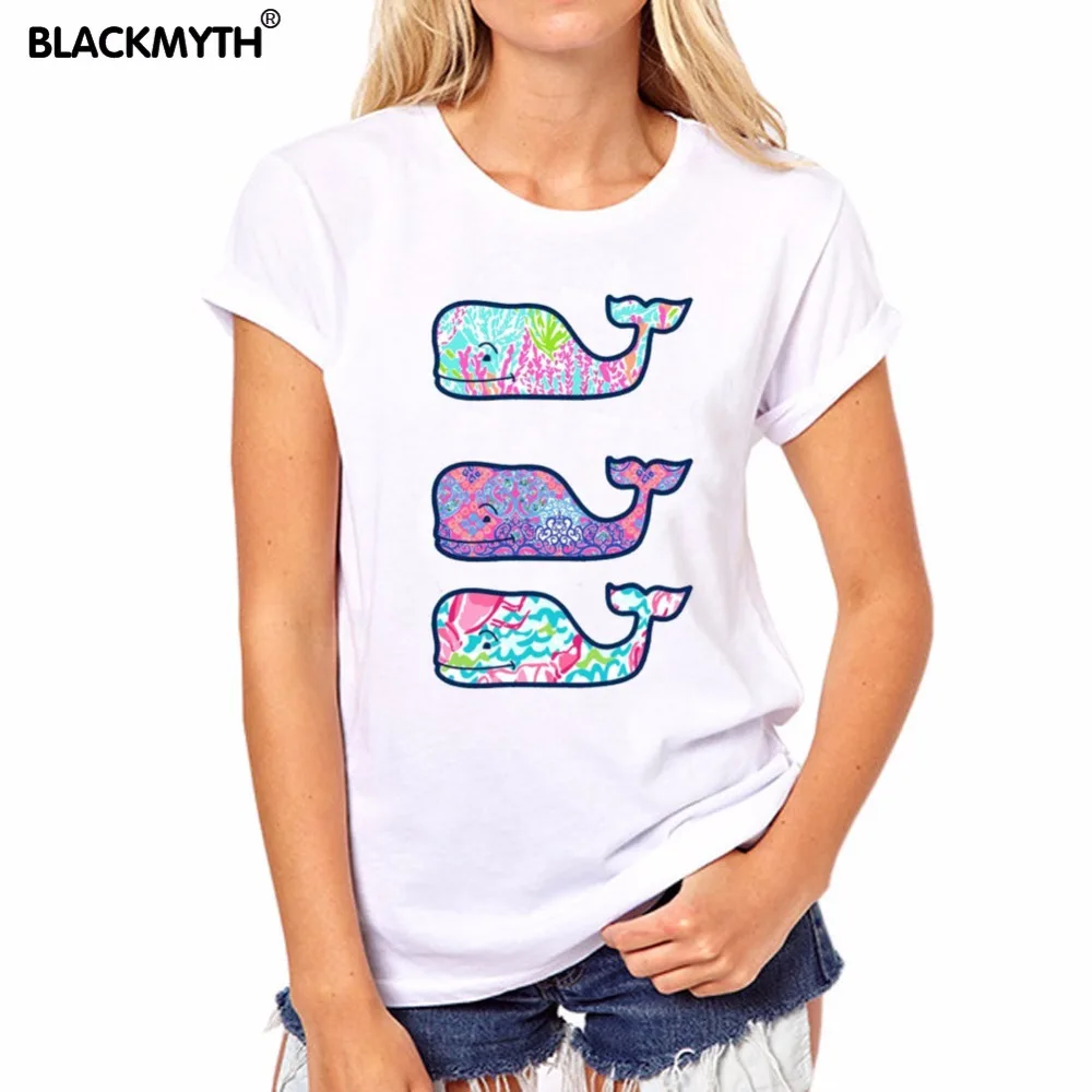 

Casual Fashion Style Beautiful Whale Pattern Printing White Round neck Women T shirt Summer New Short sleeve Cozy Tops