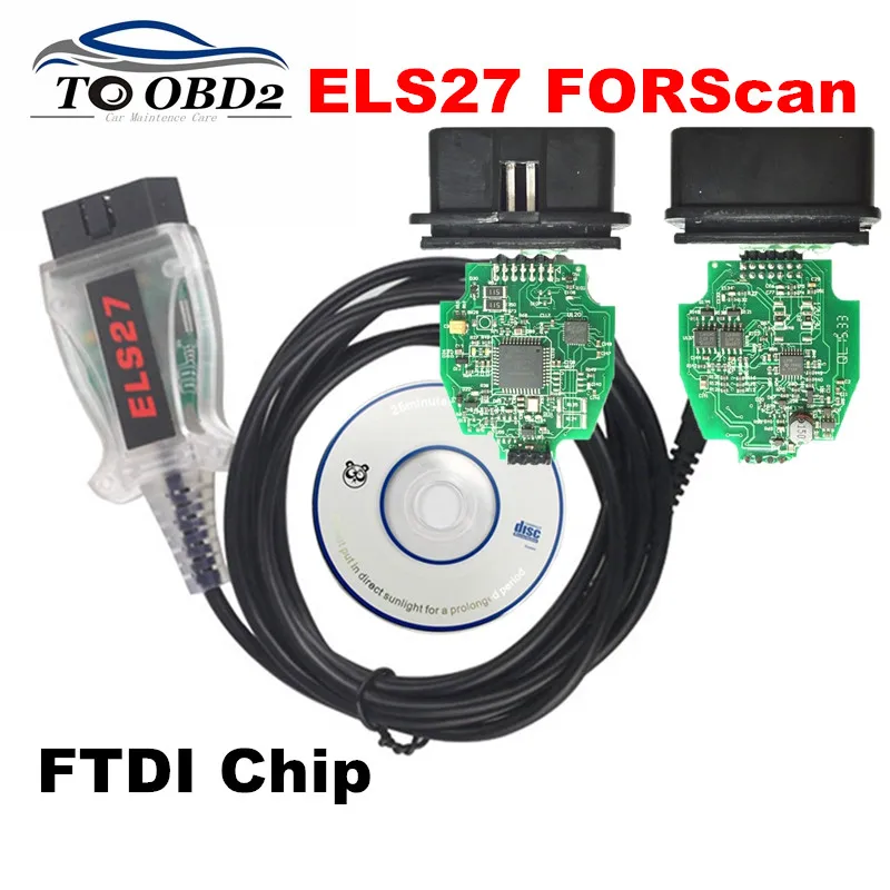 Offerte Più nuovo V2.3.8 OBD2 Lettore di Codice ELS27 FORScan Funziona Per Mazda Lincoln Mercury Verde PCB Chip FTDI + PIC24HJ128GP meglio di ELM327