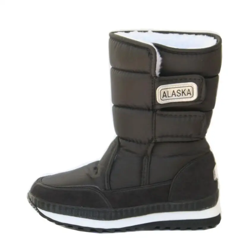 Г. Детские ботинки зимние ботинки на платформе для девочек и мальчиков, толстая плюшевая Водонепроницаемая зимняя обувь уличная теплая детская обувь, размер 31-36-40 - Цвет: Черный