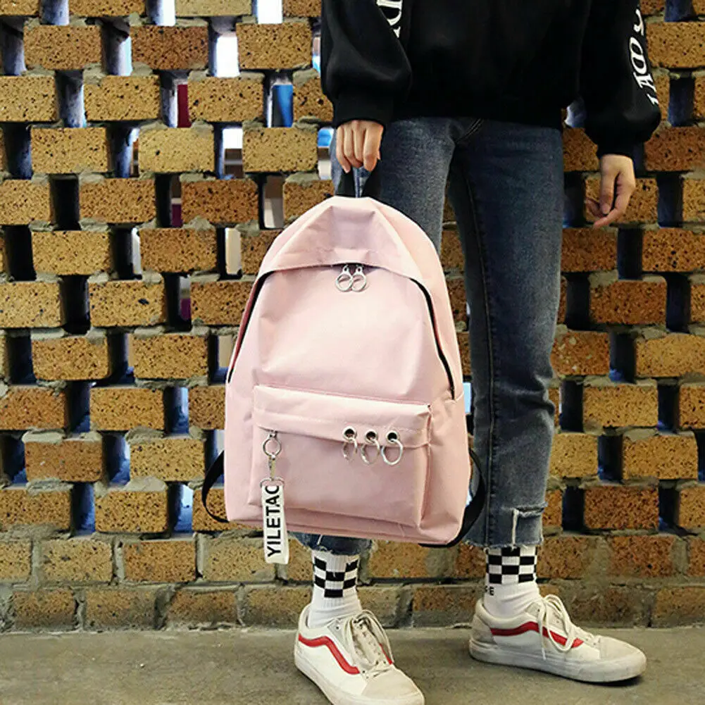 Модные мужские и женские рюкзаки, простые трендовые одноцветные холщовые рюкзаки для колледжа - Цвет: Розовый