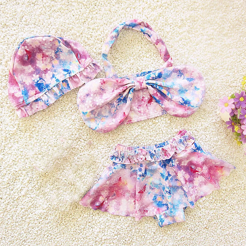 Купить Retail Girls Two-Piece Suit Swimwear Bikini Swimsuit For Kids Swimming Cap + Sets Print Suits  Спорт и развлечения | Комбинезоны (32838981805)