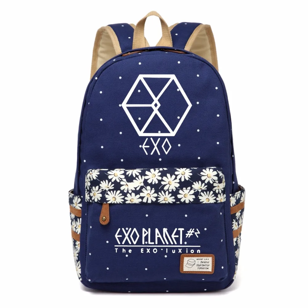 

WISHOT Hot KPOP EXO Canvas bag Flower backpack Girls women Student SchoolBag travel Shoulder Bag kids bookbag