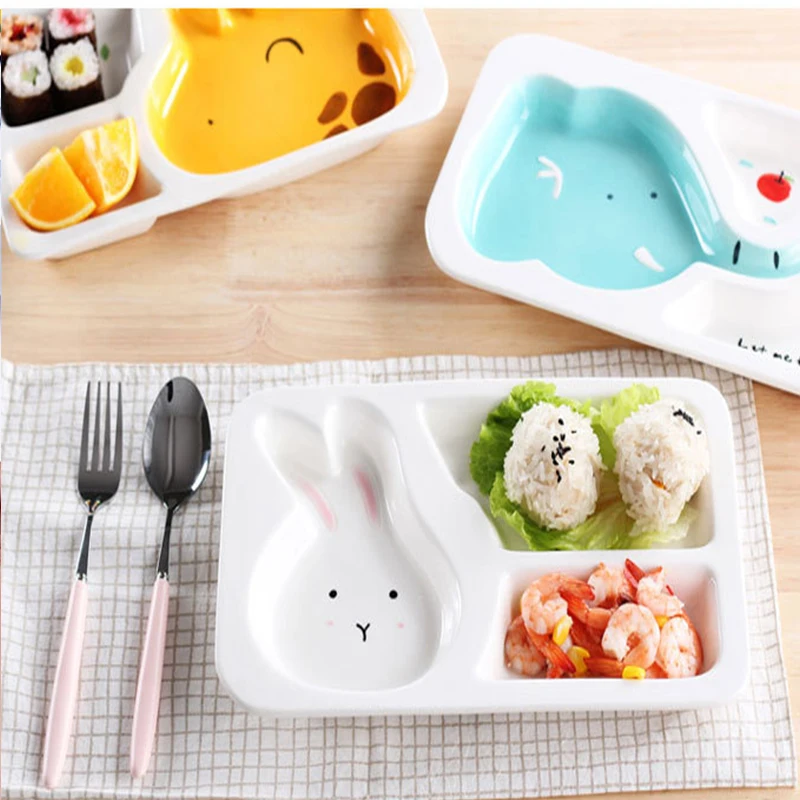 

Girls And Boys Ceramic Dinner Feeding Dinnerware Plate Babies Cute Cartoon Plate Children Universal Divided Practical Bowl Tray