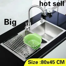 Квартира vogue большая кухонная ручная раковина двойной паз стандарт 304 нержавеющая сталь Горячая 800x450 мм