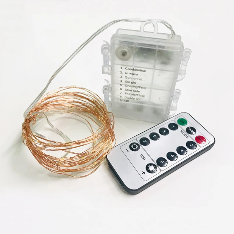 

5m 10m Battery Powered LED String Lights With Remote Control Flexible Copper Wire Waterproof Christmas Holiday Party