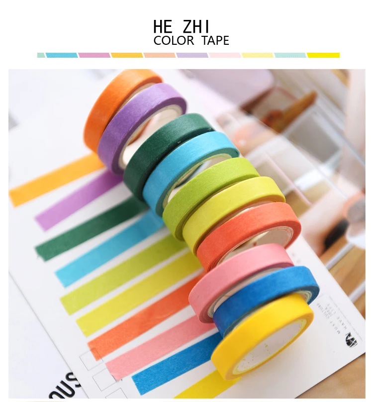 Бесплатная доставка 10 шт./компл. 7 мм ярких цветов записываемый Васи Клейкие ленты маскирования Клейкие ленты S Скрапбукинг японский Бумага