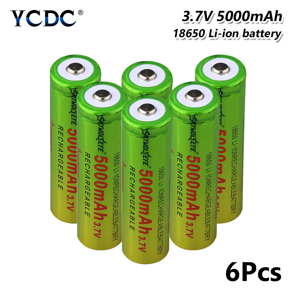 

6pcs 18650 battery high capacity 5000mah 3.7v cell for dvd laptop interphonefor Laser Pen LED Flash light Cell battery holder
