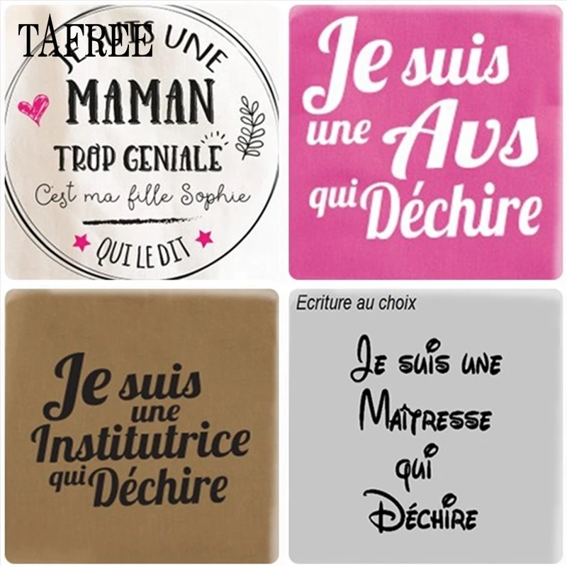 

TAFREE French 'Je Suis Une Aus Qui Dechire' Picture 25mm Square Shape Glass Cabochon Cameo Settings DIY Jewelry Gift