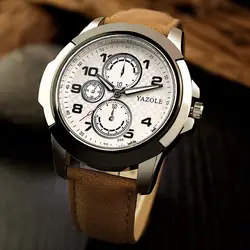 YAZOLE Лидирующий бренд Повседневное спортивные часы Для мужчин Водонепроницаемый Военная наручные часы кожа аналоговые кварцевые часы Reloj