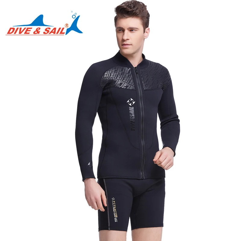 Dive&Sail 3MM wetsuit jacket men long sleeve neoprene front zipper surf without pant size s- xxxL spyder men s tarantula shell pant
