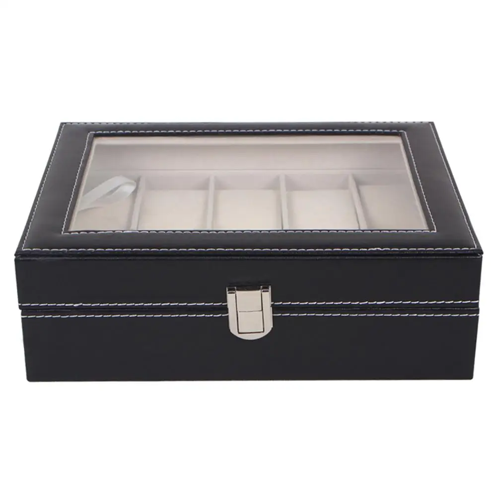 

New Arrive 10 Compartments Black Leather Storage Box Watch Box Watch Accessories