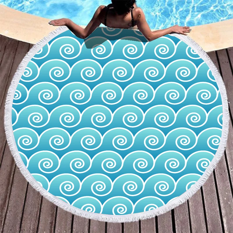

Boho Beach Towels Printed Light Blue Geometry Beach Towel Microfiber Round Fabric Bath Towels For Living Room Home Decorative