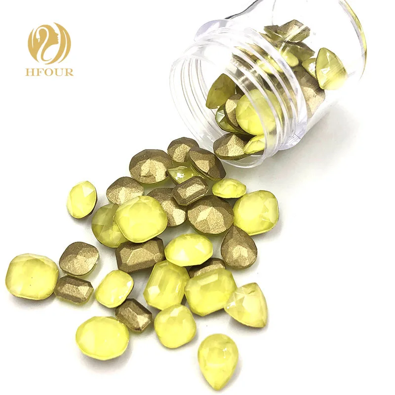 

New arrival Yellow Mocha pointback glass crystal rhinestones for nail decorations Mixed shape Mixed size 20pcs/50pcs