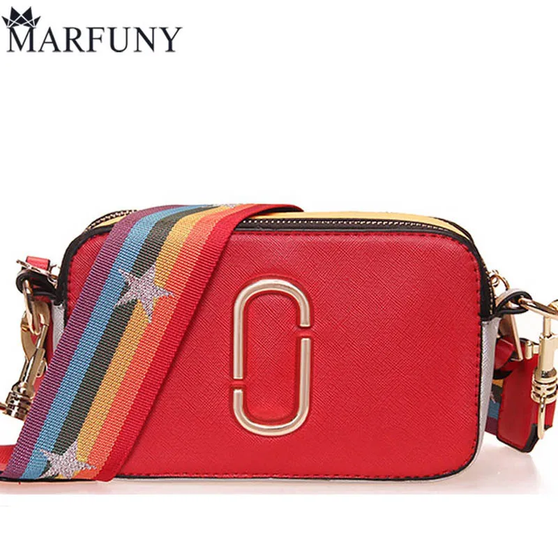 

MARFUNY Fashion Brand Women Leather Handbag Panelled Pu Leather Zipper Crossbody Shoulder Bag Vintage Wide Strap Messenger Bag