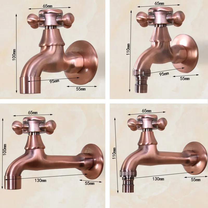 Antique Red Copper Wall Mount Garden Bibcock Washing Machine Faucet Bathroom Mop Faucet Outdoor Faucet Single Cold Tap KD080