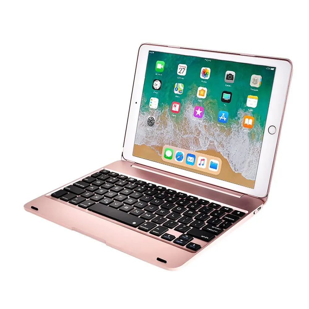 Умный флип-чехол для Apple, iPad 9,7 6 6-го поколения A1893 A1954, беспроводной Bluetooth чехол с клавиатурой+ Защитная пленка для экрана - Цвет: Rose Gold