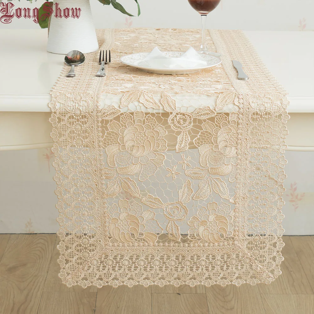 

High Quality Home Hotel Banquet Embroidered Knitted Polyester Pastoral Chrysanthemum Pattern Table Runner