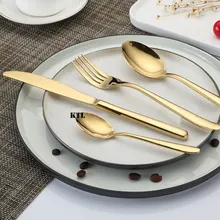 KTL 24Pcs/set Golden Dinnerware Set Top Quality Stainless Steel Dinner Steak Knife Fork Teaspoon Party Cutlery Set