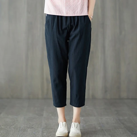 #0612 Summer Calf-length Cotton Linen Pants Women Elastic Waist Thin Casual Harem Pants Female Loose Plus size 3XL Red Black #0612 Summer Calf-length Cotton Linen Pants Women Elastic Waist Thin Casual Harem Pants Female Loose Plus size 3XL Red Black