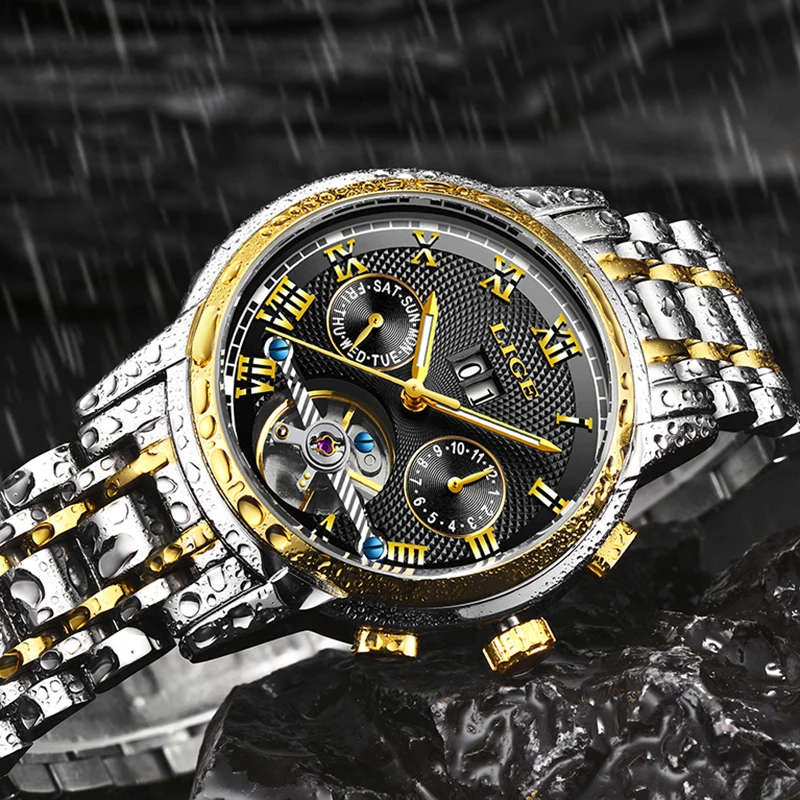 ييج جديد ساعة رجالي الرياضة للماء التلقائي الميكانيكية ووتش الفولاذ المقاوم للصدأ الجوف التلقائي المعصم الساعات Horloges Mannen