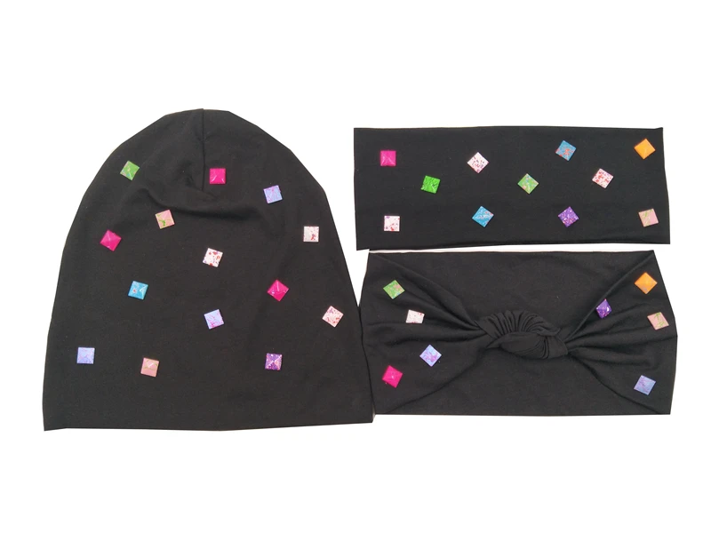 

S17504 Newest spring set good stretch 100% cotton fashion colors graff square rivet headwear solid head bands headband for women