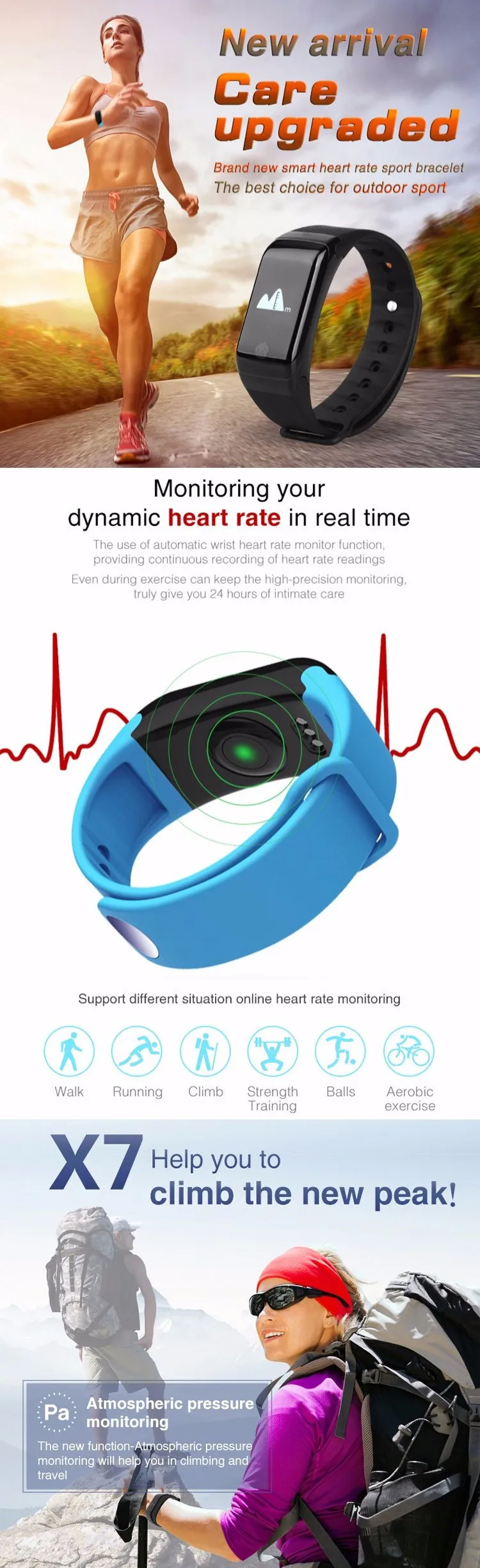Горячая X7 смарт Bluetooth Браслет мониторинг сердечного ритма информация о звонках, чтобы напоминать подарок водные виды спорта