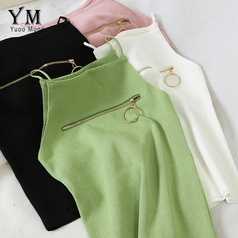 YuooMuoo Korean Style Streetwear Tank Top Women Camis Zipper Design Spaghetti Strap Summer Knitted Vest Top Chic Festival Tops