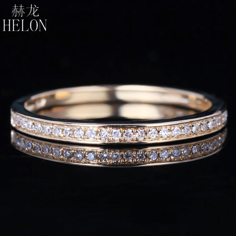 

HELON Solid 14K (585) Yellow Gold 0.10CT 100% Genuine Natural Diamonds Engagement Wedding Anniversary Women Fine Jewelry Ring