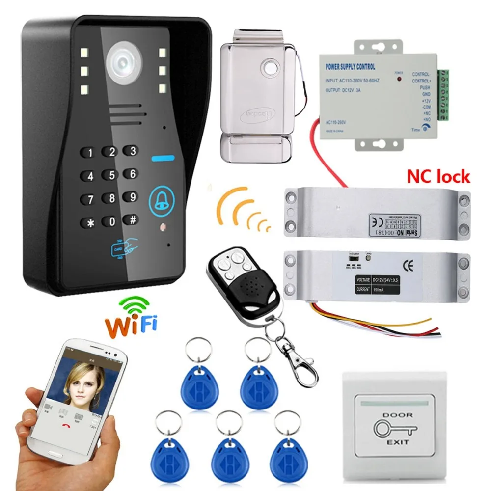 

Home set HD 720P Wireless WIFI RFID Password Video Door Phone Doorbell Intercom System Night Vision + Electric Drop Bolt Lock