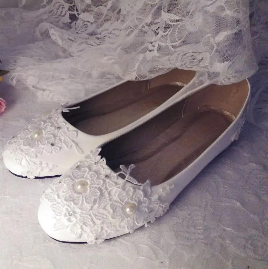

Round toes slip on lace flats shoes woman white lace ivory pearls sweet ROMANTIC handmade lace wedding shoes low high heel
