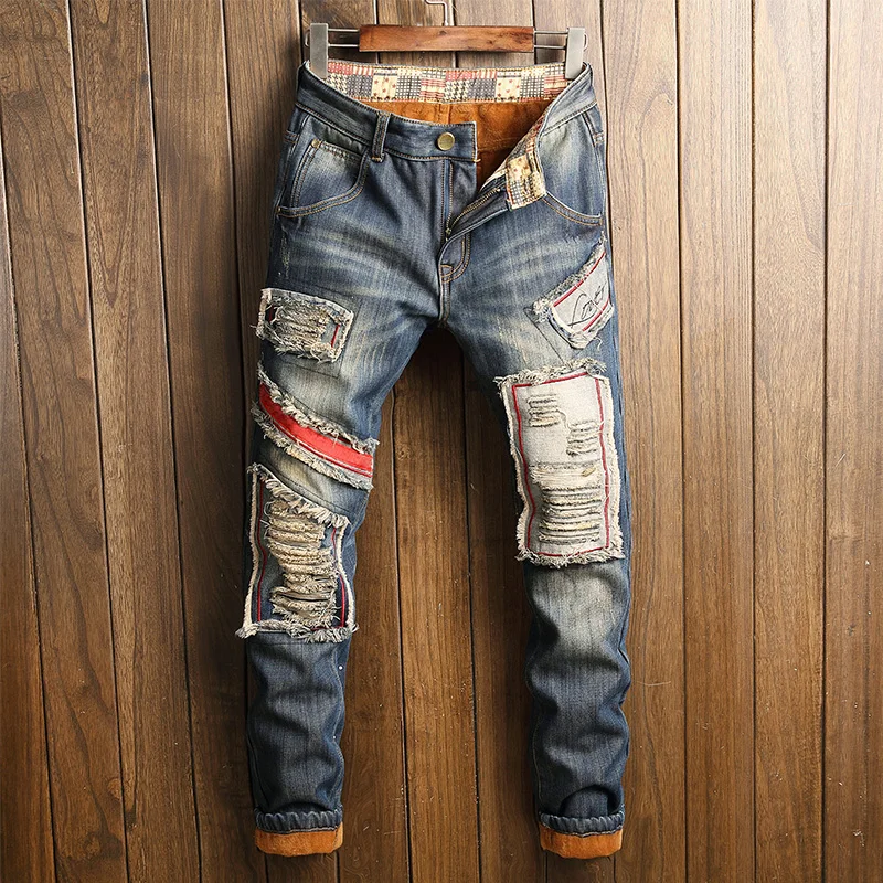 мужские брендовые рваные обтягивающие джинсы высокого качества мужские рваные джинсы брюки уличная стрейчевый облег