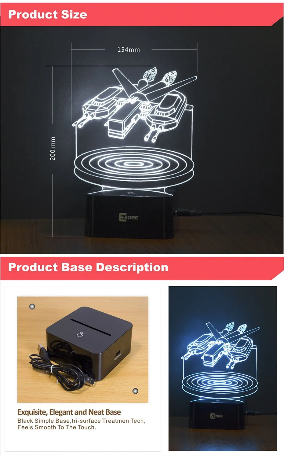 Touch Sensor 7 Colors Led Night Light Ebon Hawk Star Wars 3D Lamp as Home Lighting Bedroom Desk Table Decoration Lampara Creative Gifts for Friends (4)