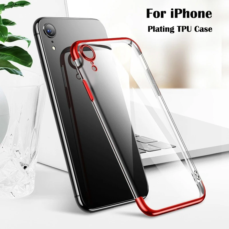 

Transparent Soft Plating Phone Case for iPhone 7 8 6 Plus Xs Max X Xr Back Cover Carcasa Estuche Celular for Apple Cases Luxury