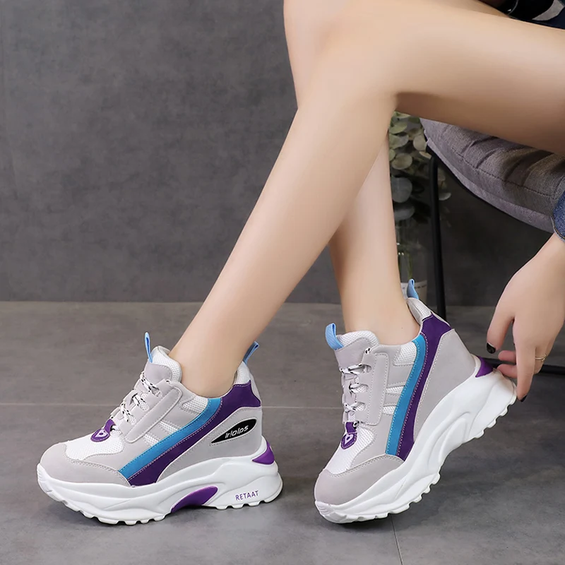 

Woman casual shoes Mesh Women Sneakers Spring Summer 8cm High Heels Elevator Shoes Woman Flats Trainers Chaussure Femme