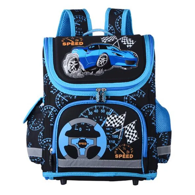 

Boys Kids School Bags Backpack Orthopedic Backpacks Folded Racing Cars Pattern Kids Backpack