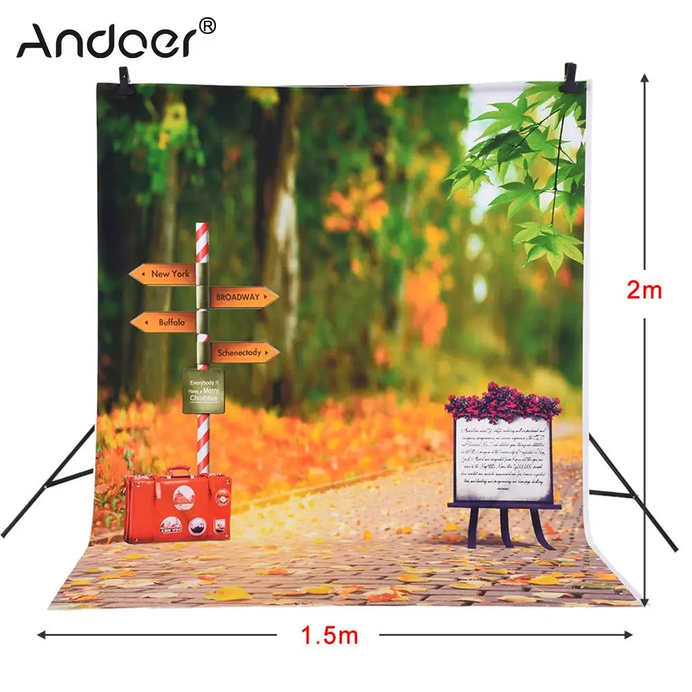 Andoer 1 5*2 м фон для фотосъемки осенний с изображением упавших листьев дорожный знак
