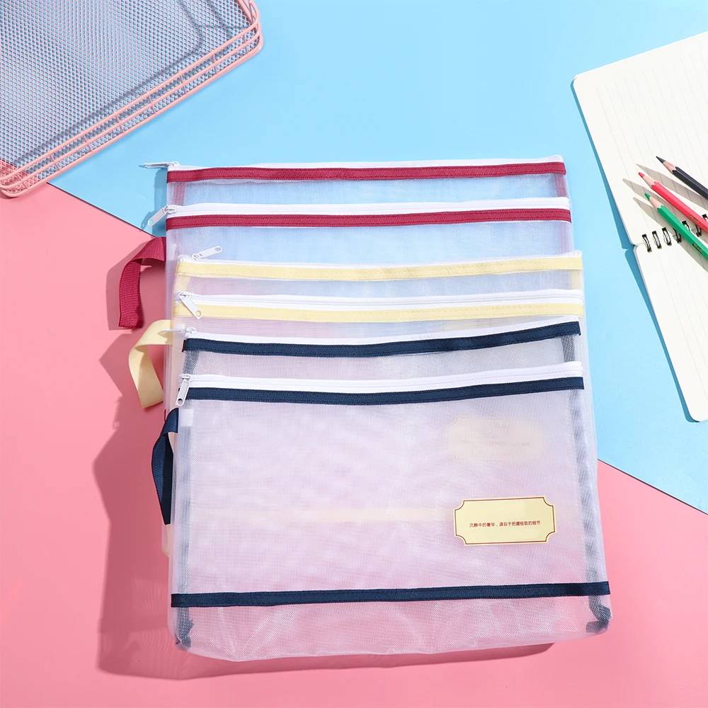 Красочные A4/A5/A6 нейлоновая сетка файл документов двойной карман Карандаш чехол на молнии сумка для ноутбука офисные канцелярские принадлежности хранения