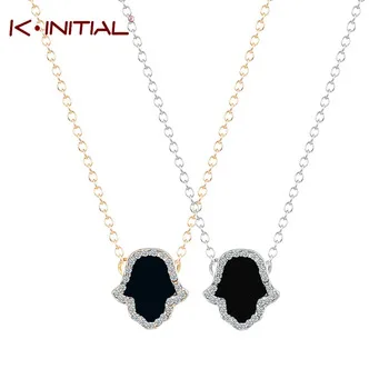 1Pcs Fshion Black Onyx Hamsa Hand Necklace Choker Chain Statement Necklaces For Women And Girl Jewelry Valentine