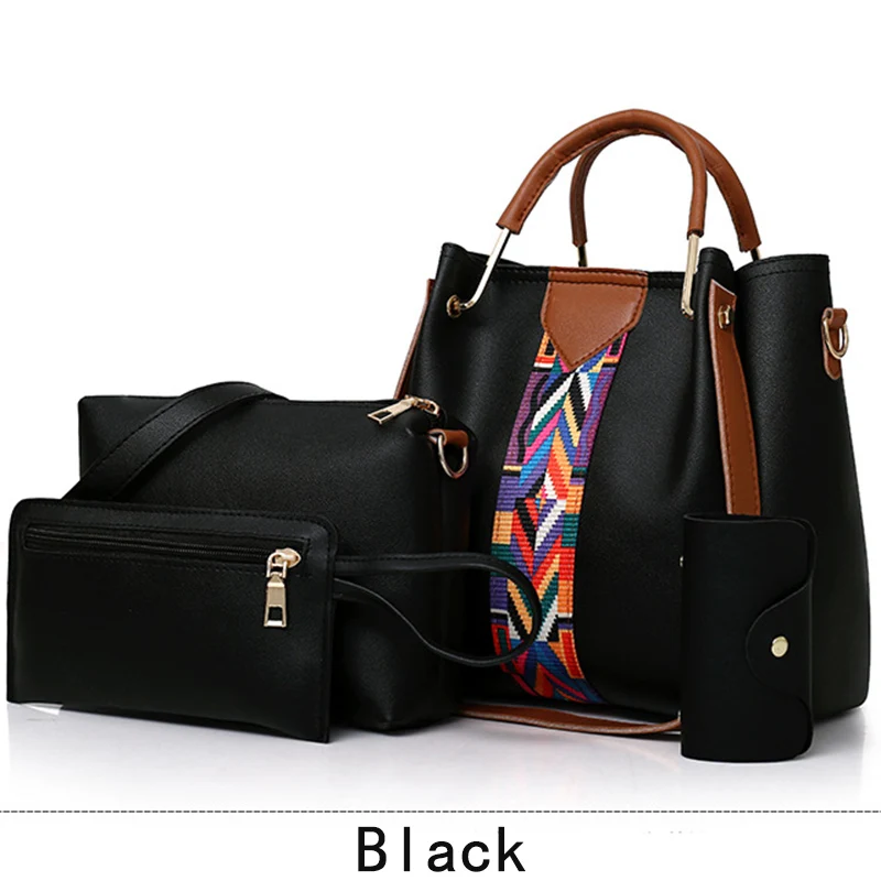 Большая вместительная белая сумка-мессенджер, дамская сумочка, модная сумка-ведро, набор женских сумок из 4 частей для женщин, обеспечивает заготовка для подвески с гравировкой имени - Цвет: Black