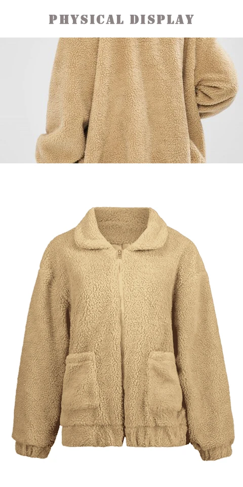 Long-sleeved zipper plush jacket jacket European and American solid color women's sweater with pocket 9236 (3)