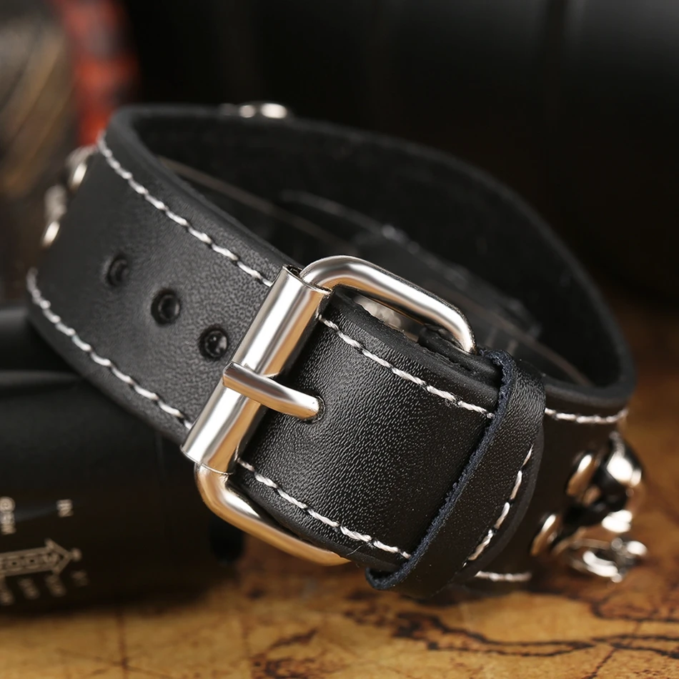 YISUYA Quartz Watch Men Skull Bullet Bracelet Wristwatch Gothic Style Cool Punk Chain Watches Leather Strap Men Dress Xmas Gift (4)