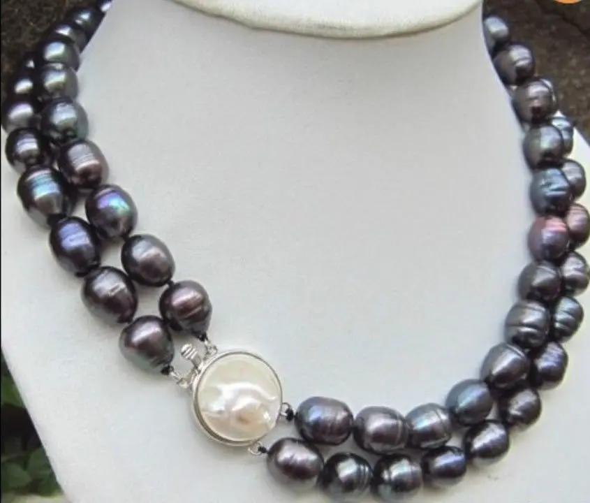 

Wholesale FREE SHIPPING > EXQUISITE HOT 2ROW 11-13MM BLACK BAROQUE SOUTH SEA REBORN PEARL NECKLACE 18 INCH