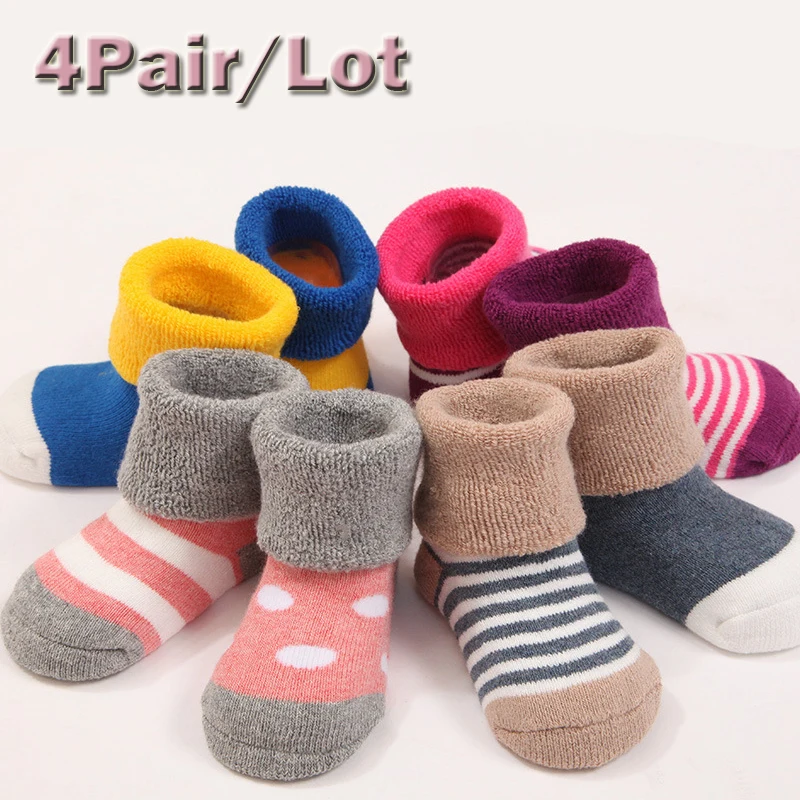 100 Cotton 4Pair Infant Baby Children Socks Suitable 0M 3Year Infant Newborn Sock Four Kind