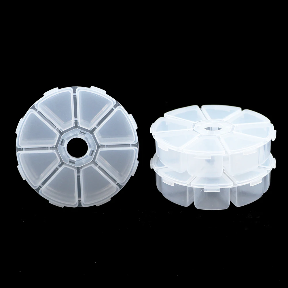 

BTFBES Round Jewelry Box 8 Slots Plastic Bead Earring Rings Gift Boxes Storage Case Craft Organizer Compartment Holder Container