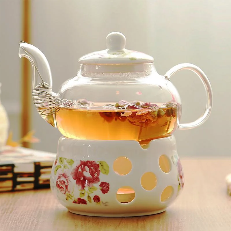 Flower Tea Set Porcelain Heat Resistant Glass Tea Pot Infuser Ceramic Coffee Cups And Saucers