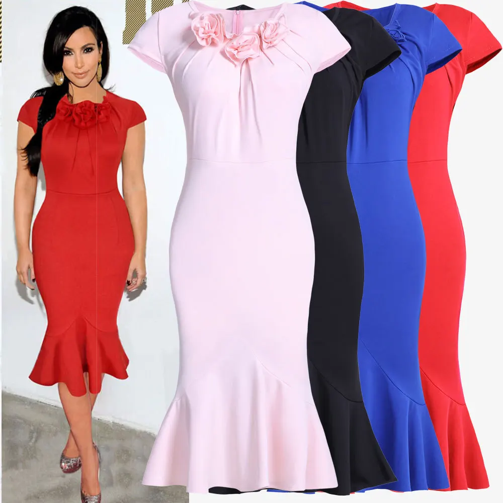 

formal office dresses women Summer Short Sleeve Mermaid hem pencil Dress TE03501010001